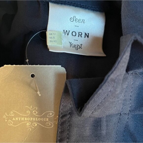 Anthropologie Pin Stripe Paper Bag Skirt Blue Seen Worn Kept Midi Length Size 8 - Picture 5 of 8